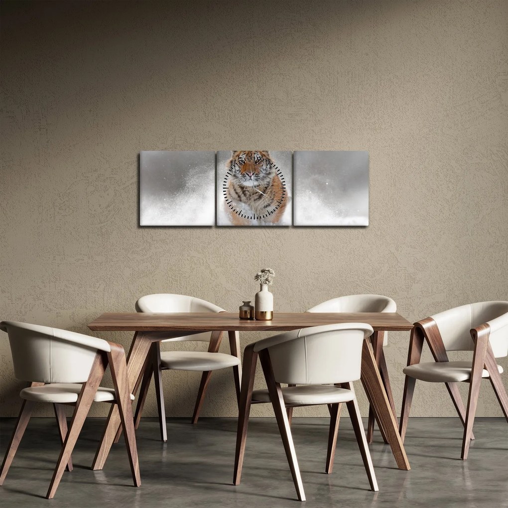 Tablou cutigru fugind prin zăpadă (cu ceas) (90x30 cm)