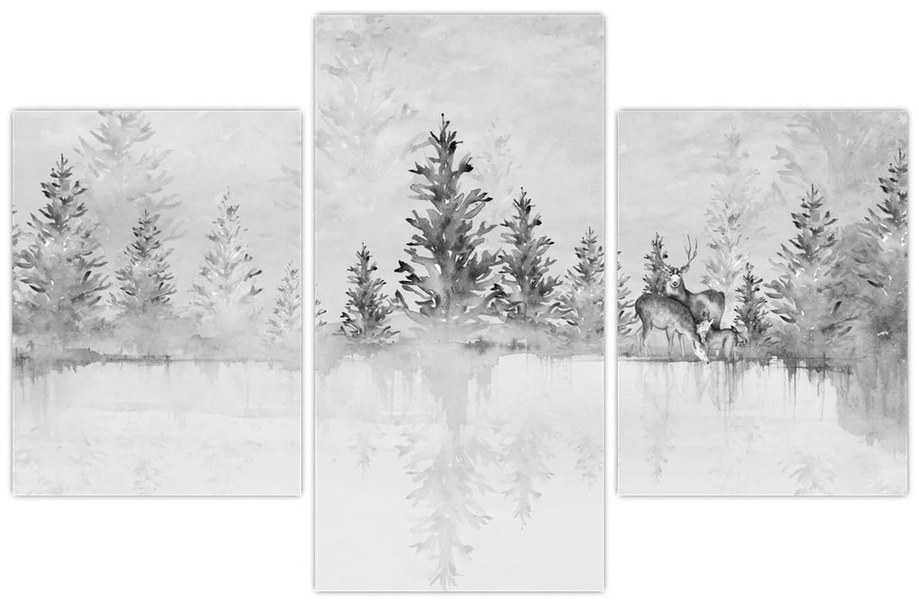 Tablou - Cerb lângă lac (90x60 cm)