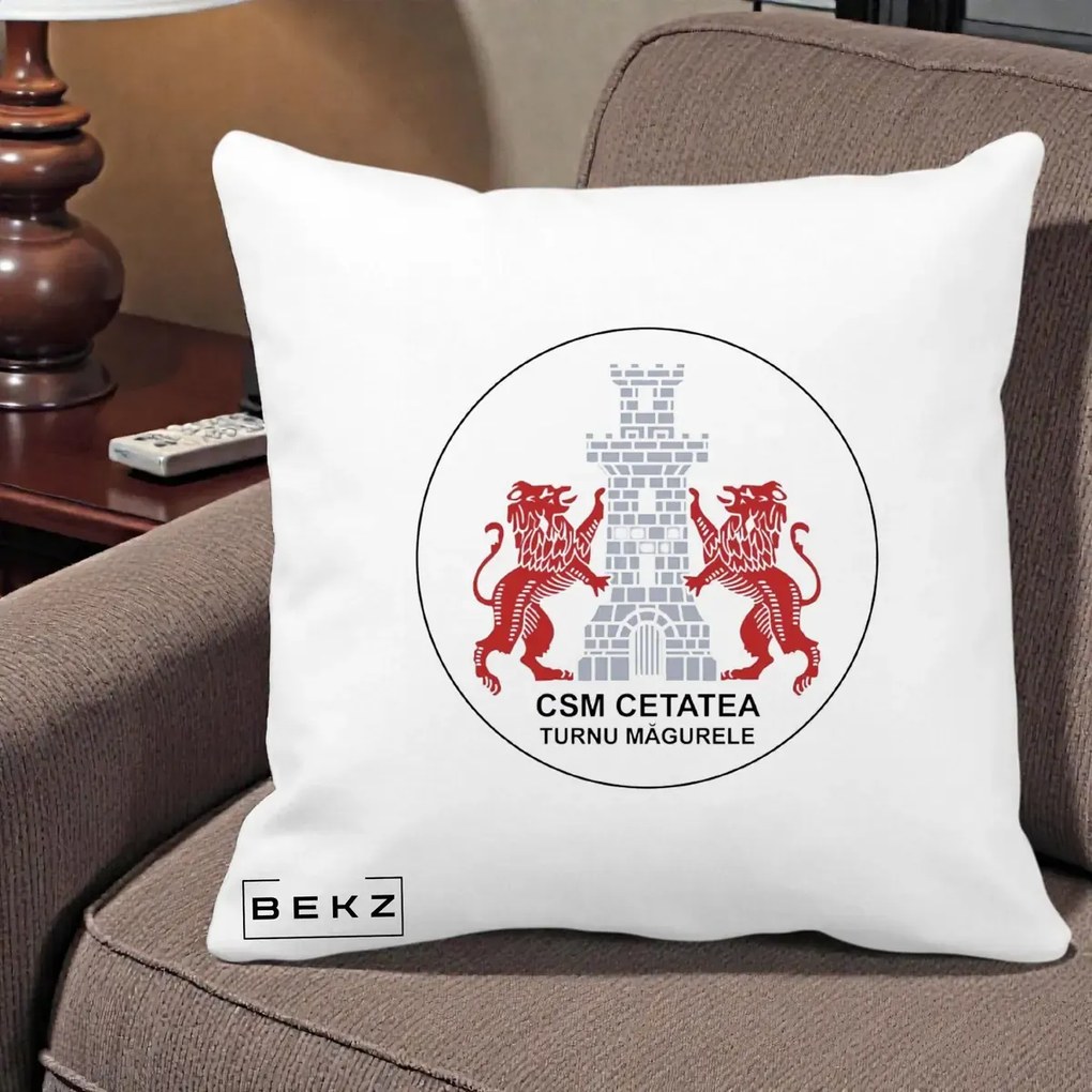 Perna Personalizata CSM Cetatea Turnu Magurele Fotbal, 40x40 cm, Alba Mata, Husa Detasabila, Perna Inclusa, BEKZ®