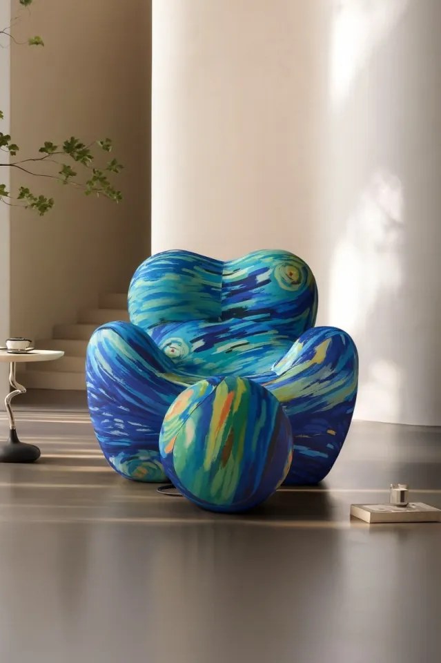 Fotoliu Mama Bear Moises din Memory Foam Premium Ottoman in forma de Bila (Imprimeu: zebra)