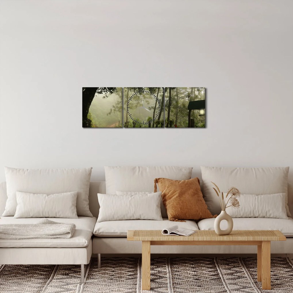 Tablou cu ceața de dimineața (cu ceas) (90x30 cm)