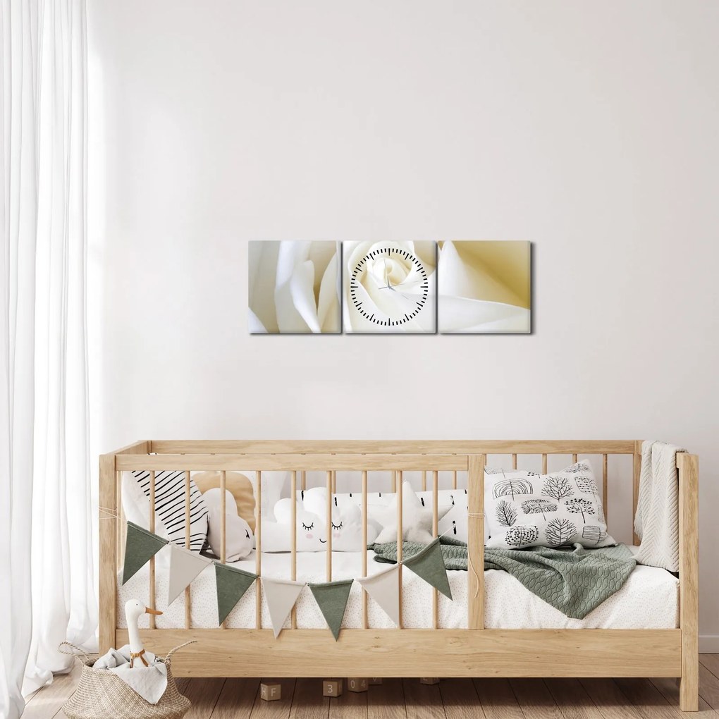 Tablou cu tandafir alb (cu ceas) (90x30 cm)