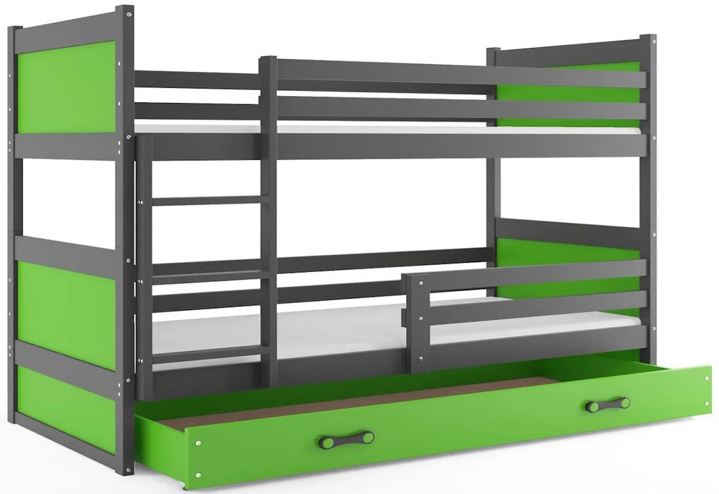 Expedo Pat supraetajat FIONA 2 COLOR + SD + saltea + somieră GRATIS, 90x200 cm, grafit, verde