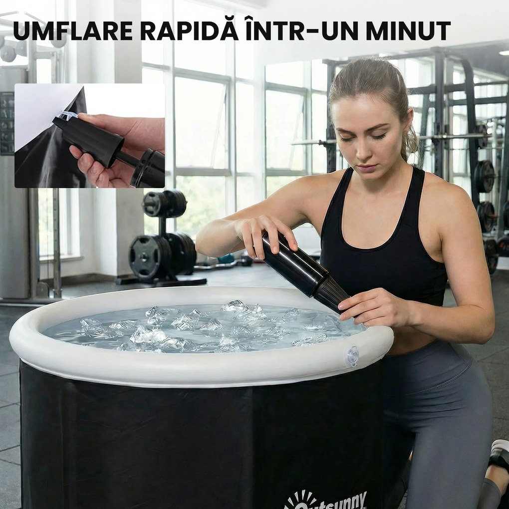 Outsunny Cadă cu Gheață 280L, Cadă pentru Imersiune în Terapia Rece cu Capac și Pompă, Cadă Gonflabilă pentru Recuperare/Terapie pentru Interior și Exterior Adulți | Aosom Romania