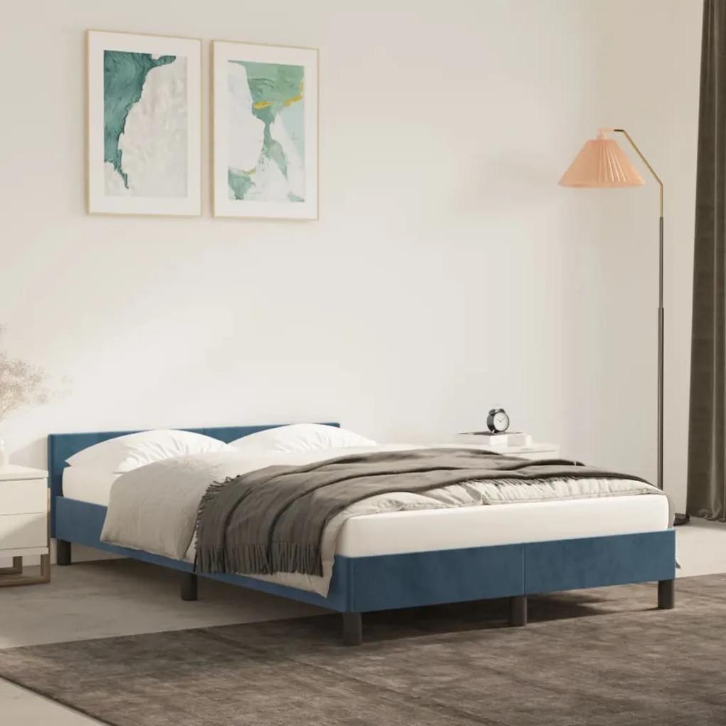 Cadru de pat cu tablie, albastru inchis, 120x200 cm, catifea Albastru, 120 x 200 cm