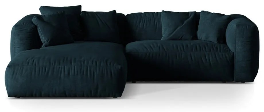 Colțar modular albastru închis cu tapițerie din catifea (cu colț pe partea stângă/cu șezlong) Martina – Micadoni