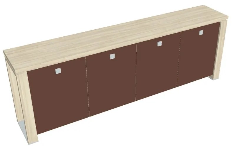 Dulap mic Verno+ 260 x 46 x 90 cm, uși de sticlă, salcâm / maro