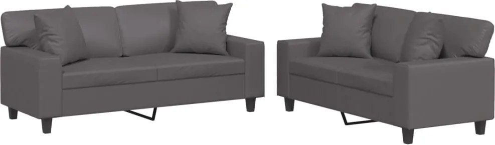 vidaXL Set de canapele cu perne, 2 piese, gri, piele ecologică