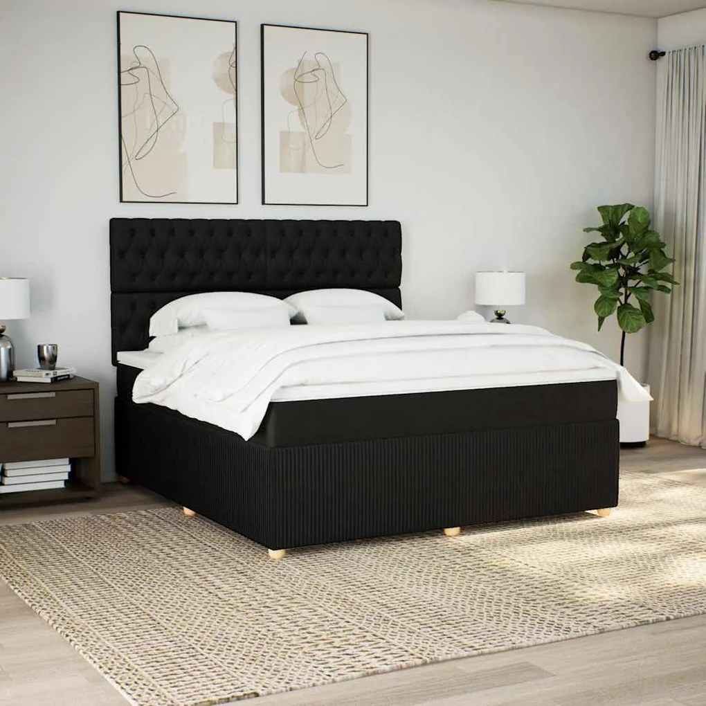 vidaXL Pat box spring cu saltea, negru, 180x200 cm, catifea