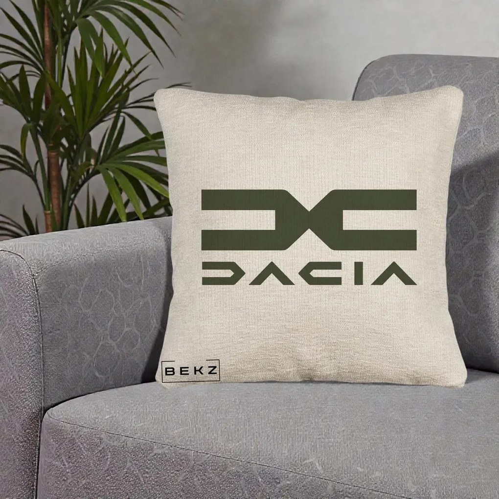 Perna Personalizata cu emblema Dacia, 40x40 cm, Bej Canapea, Husa Detasabila, Perna Inclusa, BEKZ®