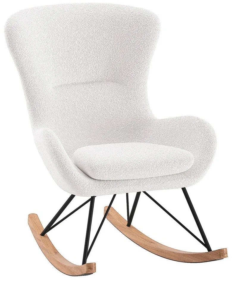 Fotoliu de copii alb balansoar cu tapițerie din stofă bouclé ROCKY – Vipack