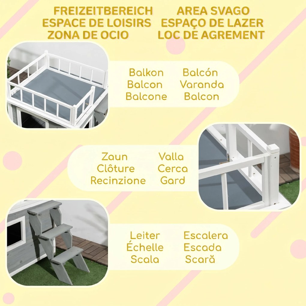 PawHut Cusca Exterior pentru Caini cu Balcon Scări și Picioare Înălțate Rezistentă la Intemperii | Aosom Romania