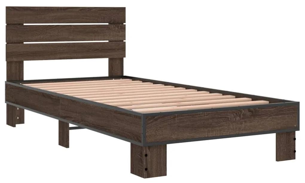 845751 vidaXL Cadru de pat, stejar maro, 75x190 cm, lemn prelucrat și metal