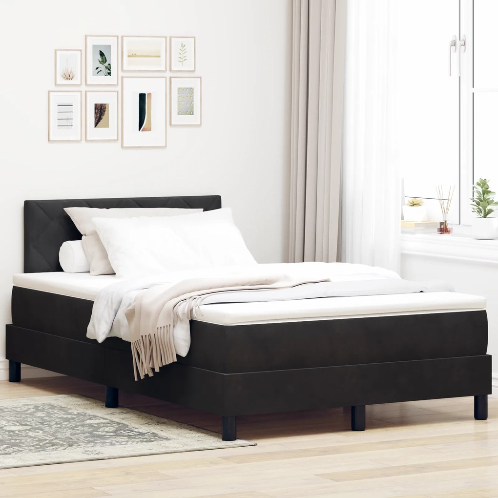 vidaXL Pat Box Spring cu Saltea &amp; LED Negru 120x200 cm Catifea