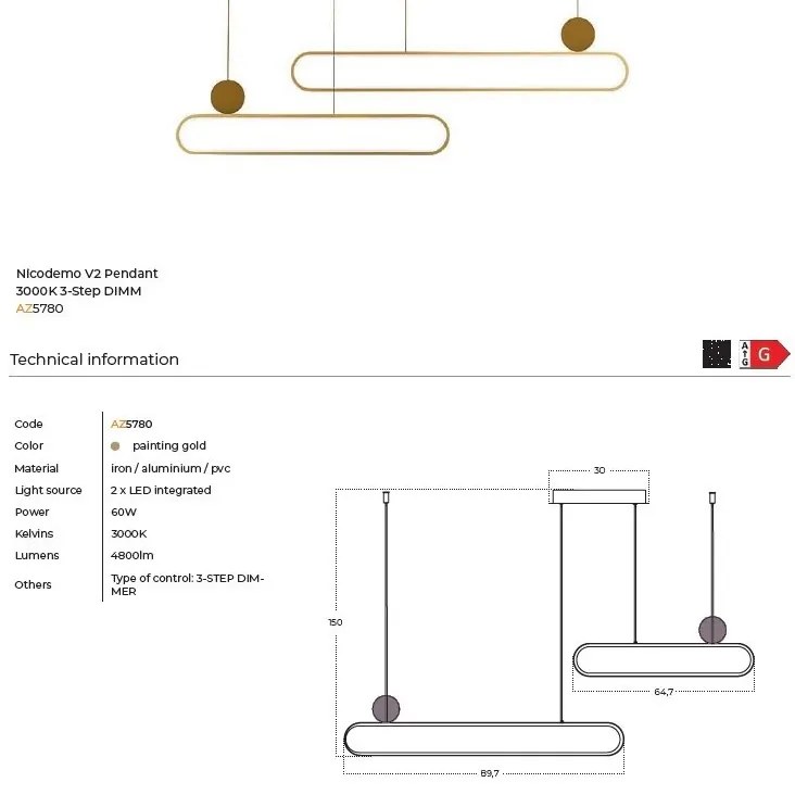Lustra LED suspendata stil minimalist NICODEMO V2 3-step dimm