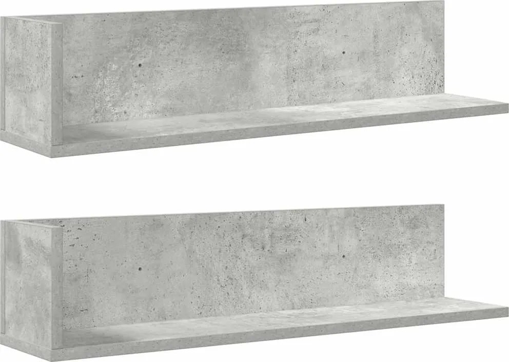 vidaXL Rafturi perete 2 buc. gri beton 75x16,5x16,5 cm lemn prelucrat