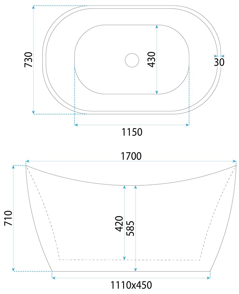Cadă acrilică freestanding ATENA 170