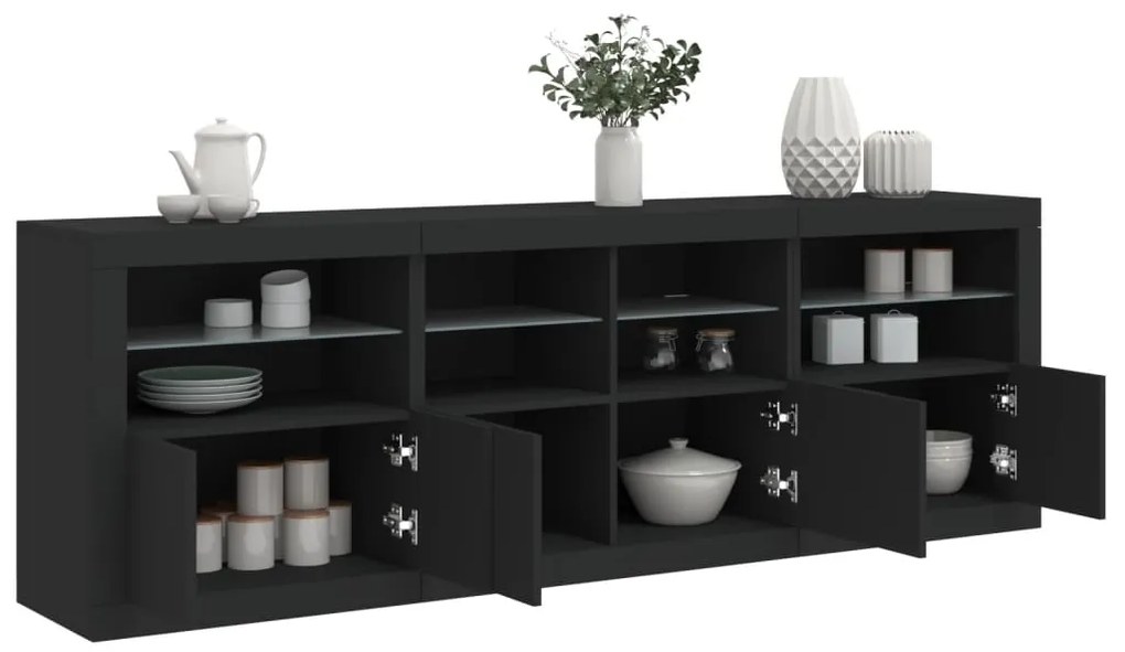 vidaXL Dulap cu lumini LED, negru, 202x37x67 cm