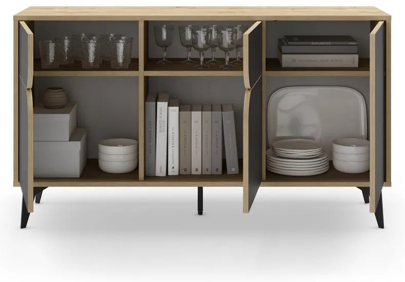 Comodă neagră/în culoare naturală joasă cu aspect de lemn de stejar 140x79 cm Nola – Marckeric