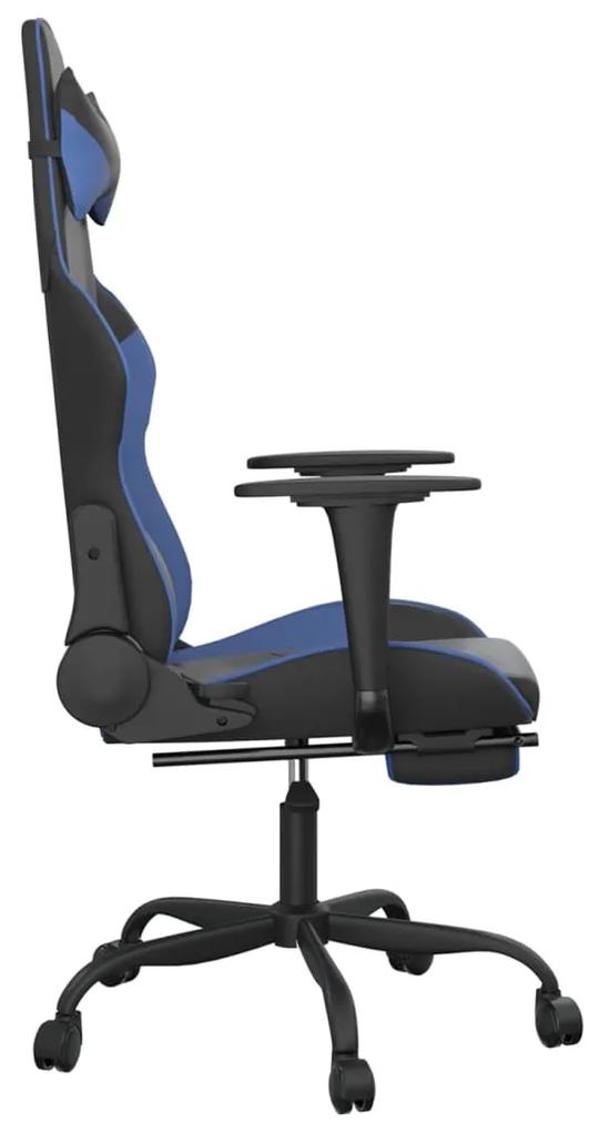 Scaun de gaming cu suport picioare, negru albastru, piele eco