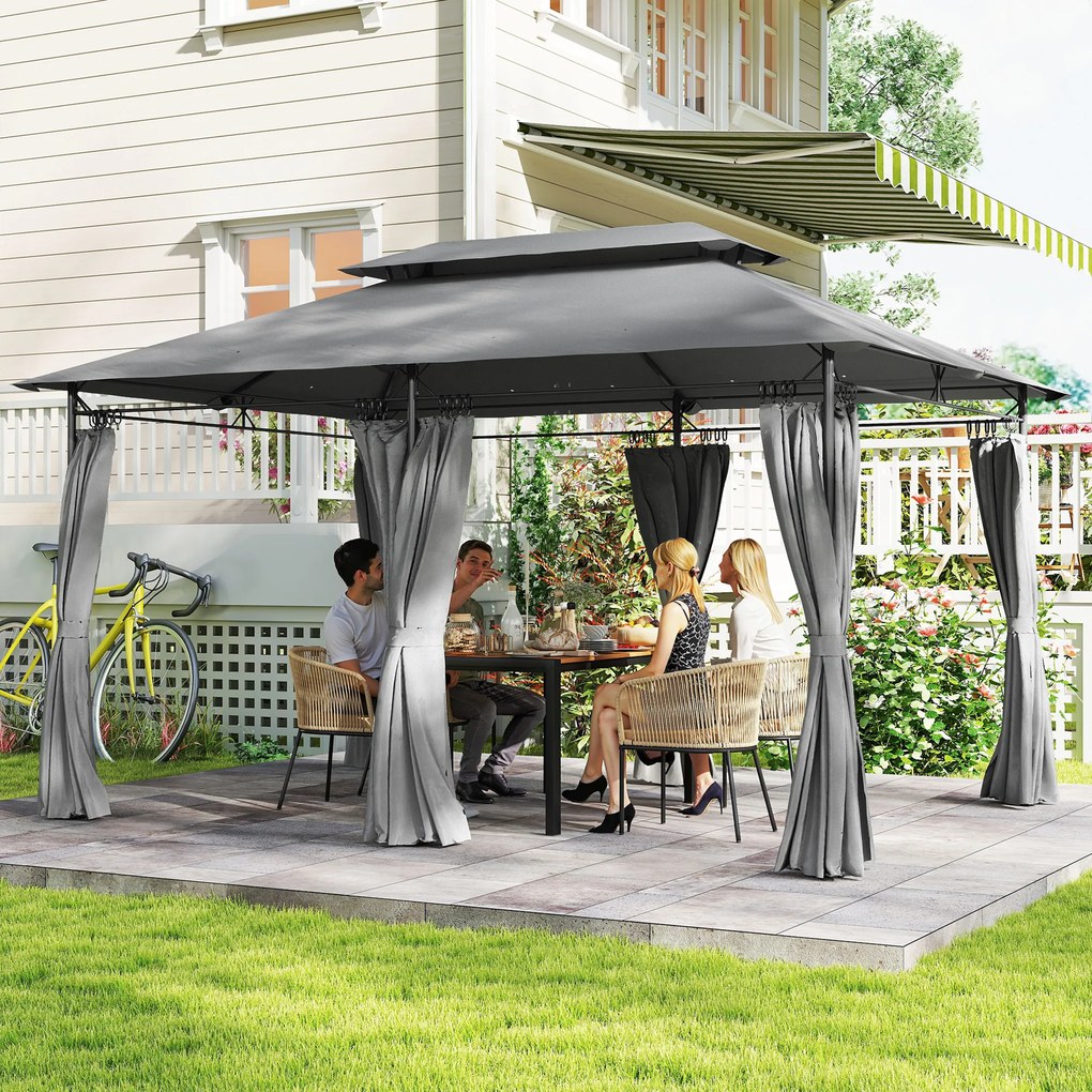 Outsunny Pavilion de Grădină cu Acoperiș Dublu, 397x297x265 cm, Alb Crem | Aosom Romania