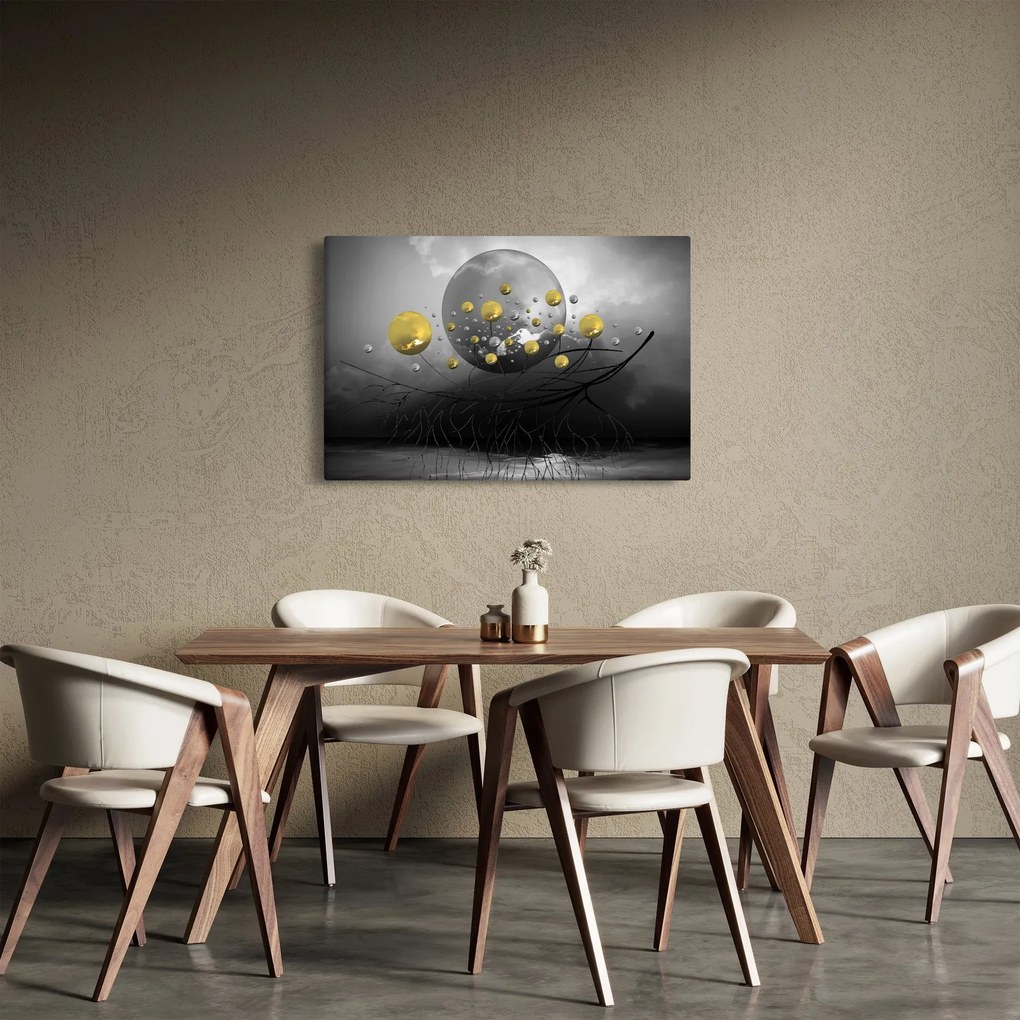 Tabloul cu bile abstracte aurii (90x60 cm)