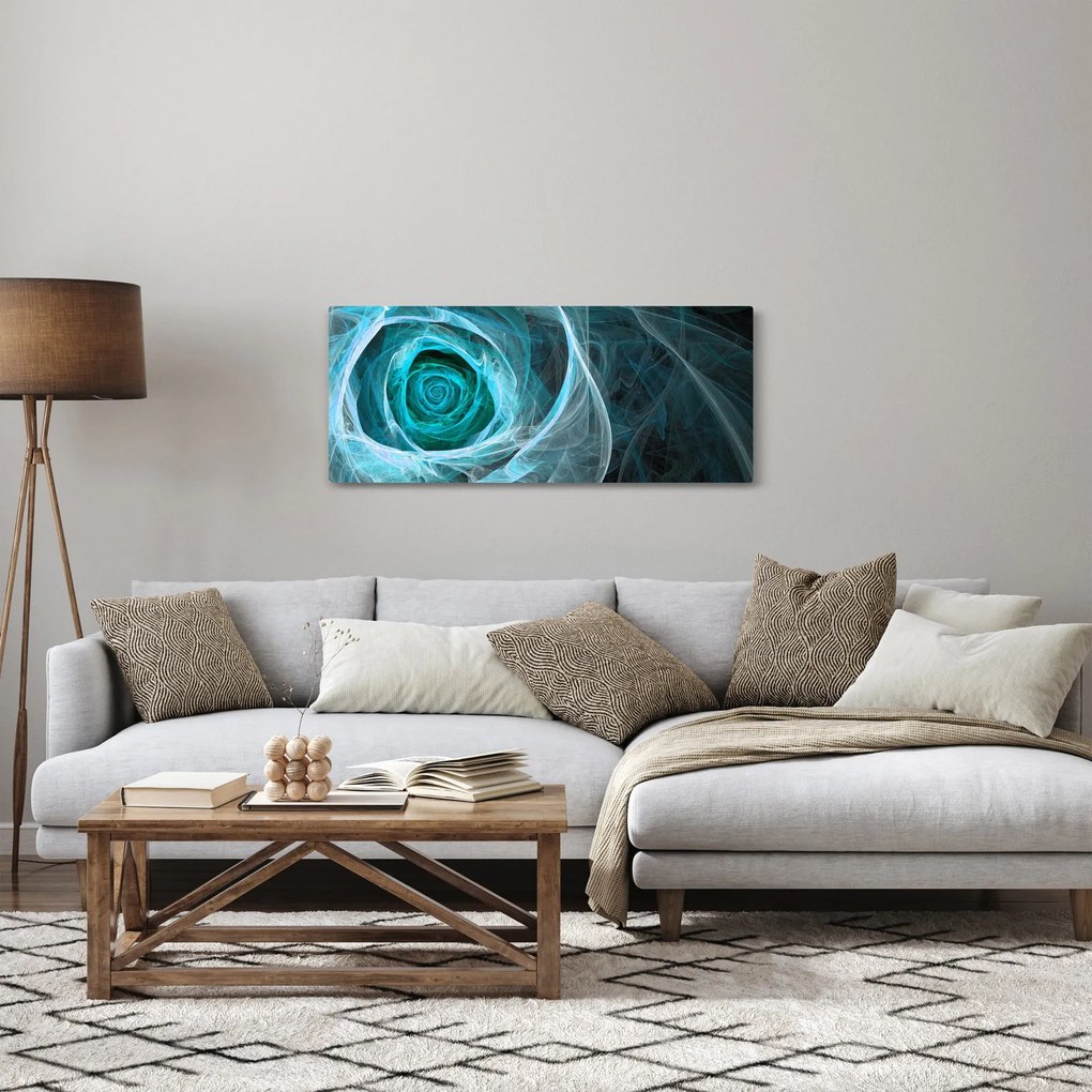 Tablou - Abstract trandafir albastru cu fundal negru (120x50 cm)