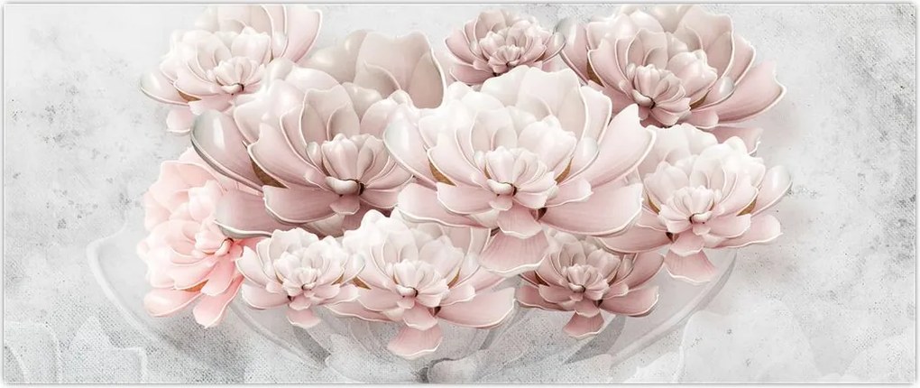 Tablou - Flori roz pe perete (120x50 cm)