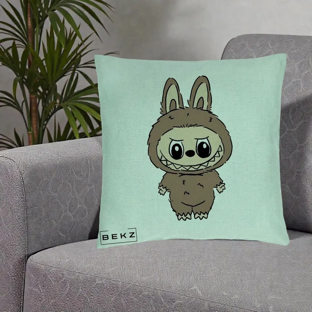 Perna Personalizata Labubu Maro Natural Solo, 40x40 cm, Verde Menta, Husa Detasabila, Perna Inclusa, BEKZ®