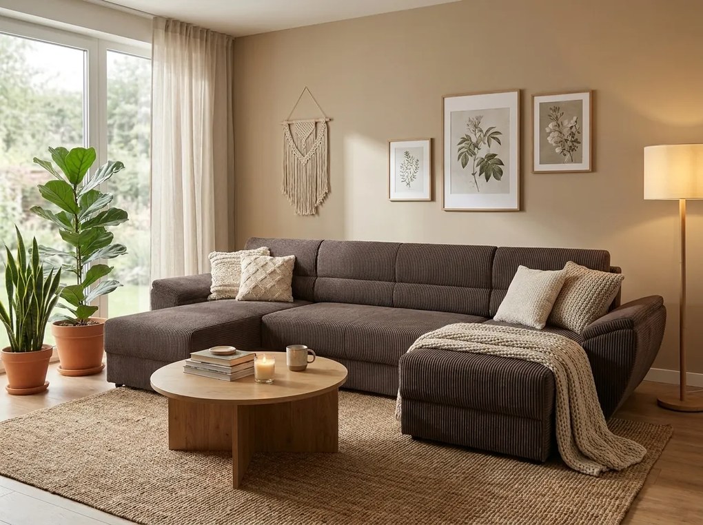 Coltar extensibil in forma de U TAVERO 321x140 cm, maro