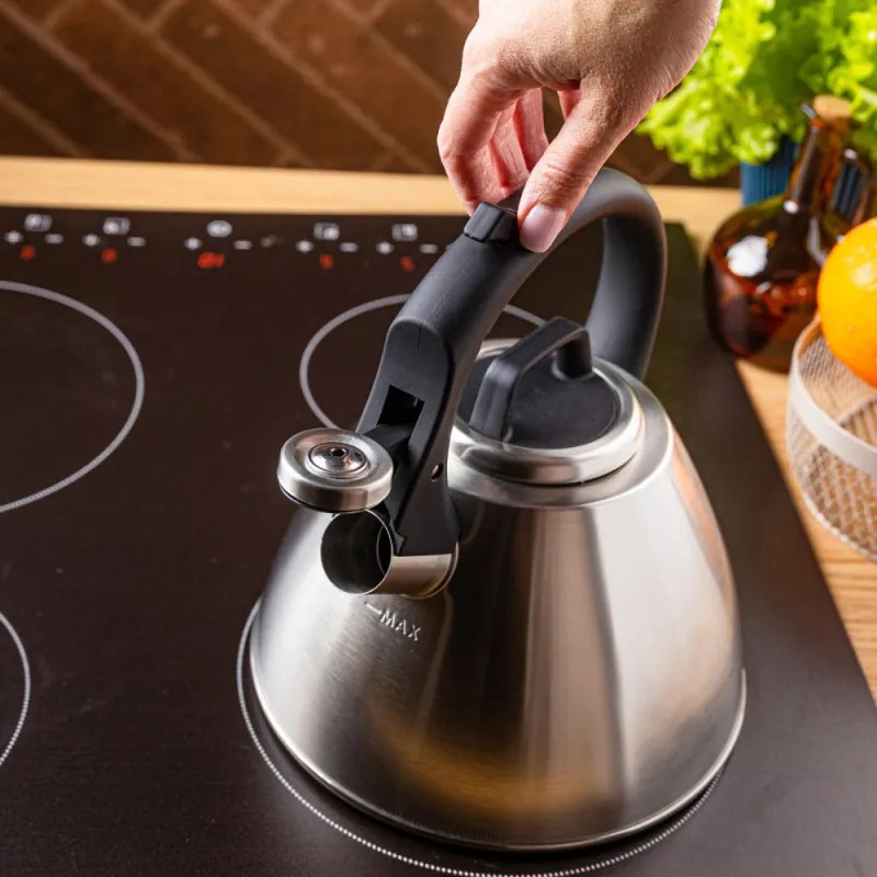 Fierbător fluierător Klausberg KB 7951, 2.5 l, Oțel inoxidabil, Mâner termoizolant, Inducție, Onix mat