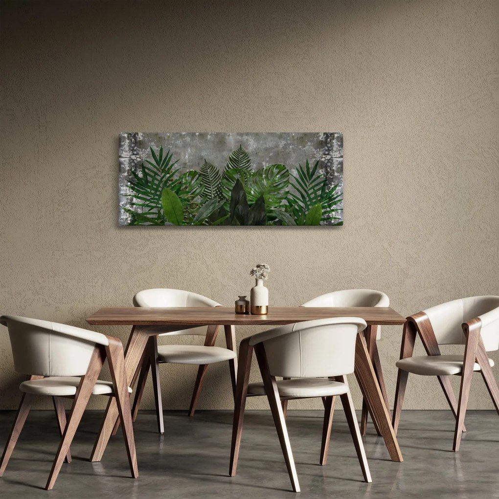 Tablou - Zid de beton cu plante (120x50 cm)