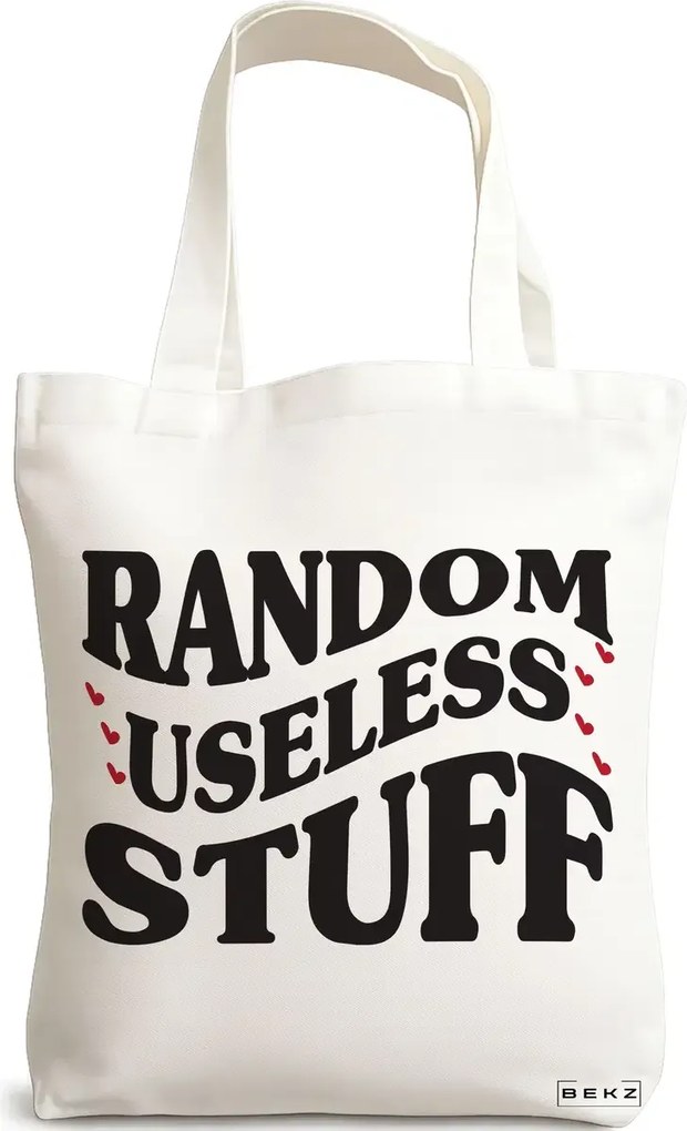 Sacosa de Panza pentru Cumparaturi, Geanta Tote, model Random useless stuff, 38x34.5 cm, Alba, BEKZ®