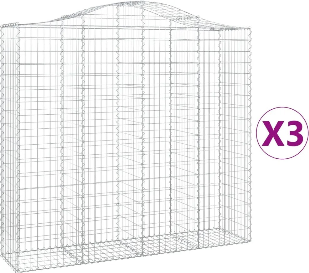 vidaXL Coșuri gabion arcuite 3 buc, 200x50x180/200 cm, fier galvanizat