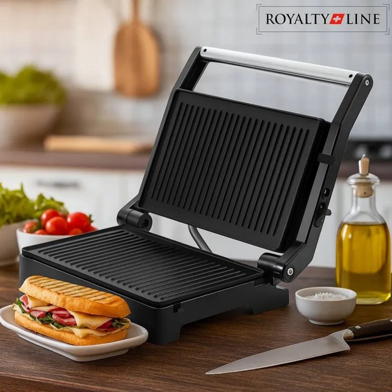 Sandwich maker Royalty Line RL-PM1000, Placi antiaderente, Rosu