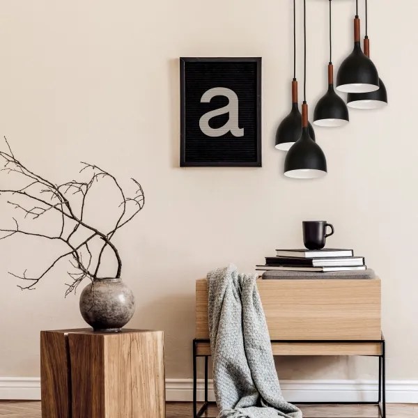 Lustră pe cablu NOAK WOOD 5xE27/60W/230V neagră/lemn închis