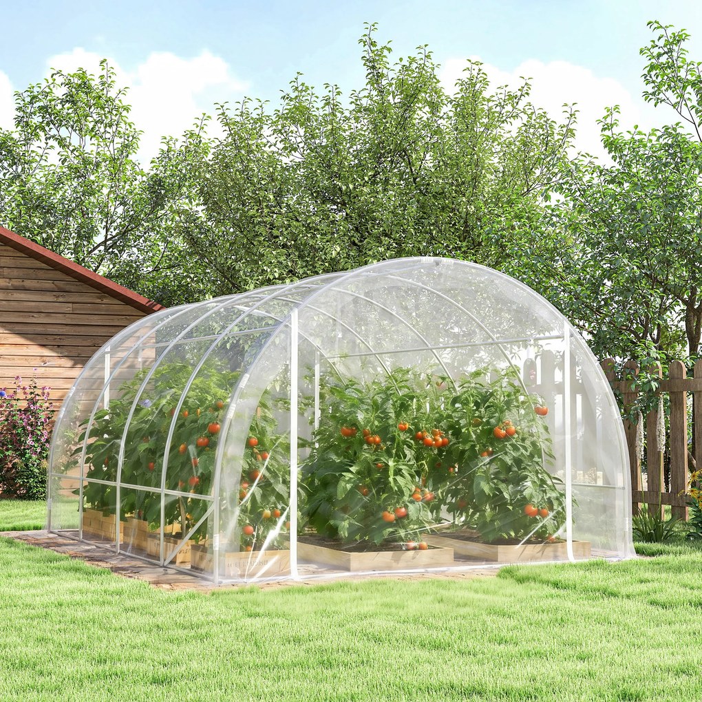 Outsunny Seră de Grădină Tip Tunel 3x4x2 m cu 2 Uși Rulabile, Seră pentru Grădină cu 4 Suporturi Diagonale, Cadru din Oțel și Acoperiș din PE, pentru Legume, Flori, Fructe, Anti-UV, Transparentă | Aosom Romania