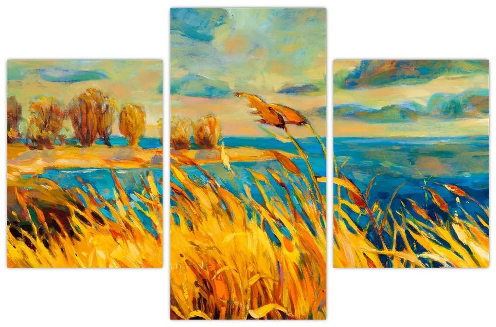 Tablou - Apus de soare peste lac, pictură acrilică (90x60 cm)
