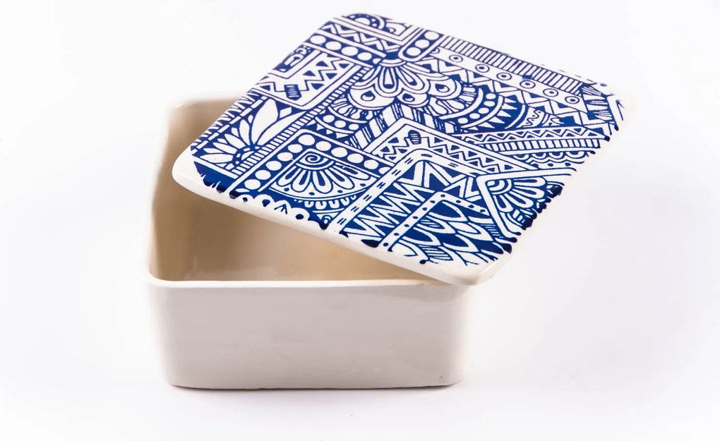 Cutie de depozitare din ceramică decorativă Tatto Blue