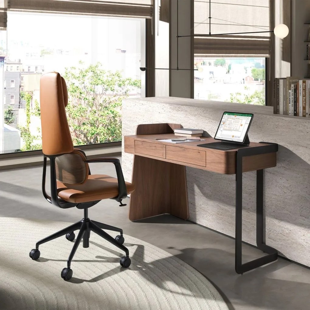 Birou modern din lemn furniruit Walnut