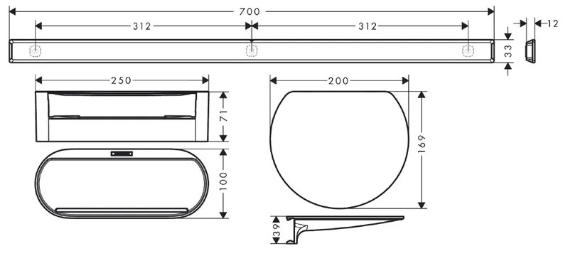 Set accesorii de baie pentru cada, Hansgrohe, WallStoris, negru mat