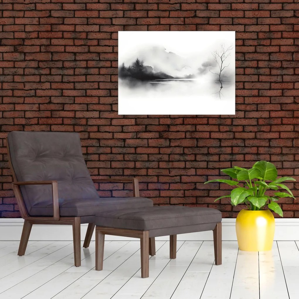 Tablou pe sticlă - pictură cu cerneală de peisaj (70x50 cm)