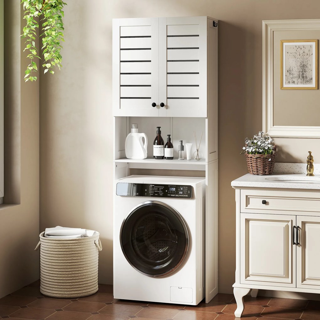 HOMCOM Dulap Deasupra WC cu 2 Uși și Raft Deschis, din Lemn Alb | Aosom Romania