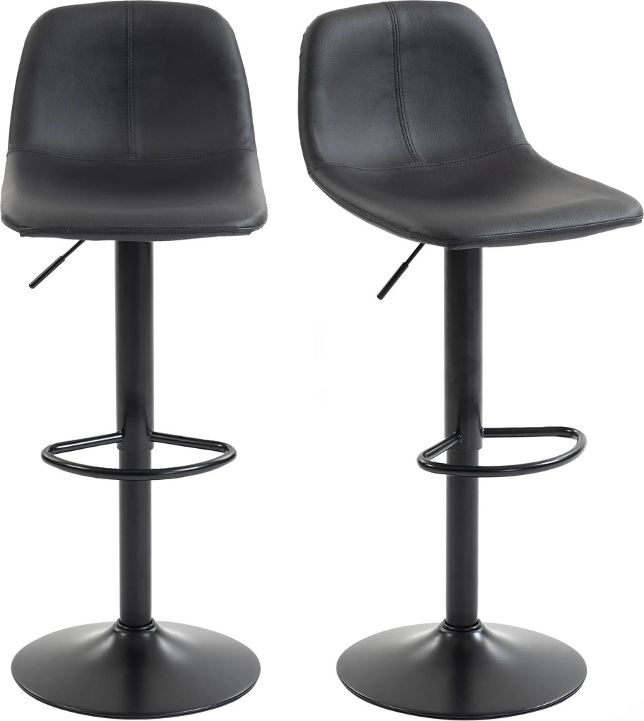 HOMCOM Set de 2 taburete de bar, scaune de bar cu înălțime reglabilă, spătar și suport picioare, rotative 360°, picioare din oțel, negru | Aosom Romania