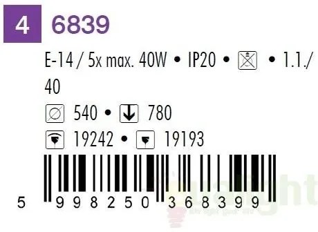 Candelabru cu 5 brate, diametru 54cm, Dave 6839 RX