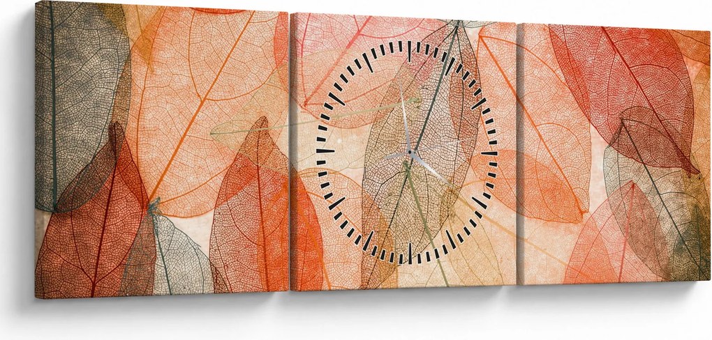 Tablou cu frunzele de toamnă pictate (cu ceas) (90x30 cm)