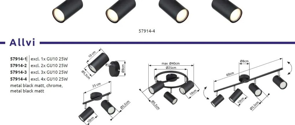 Aplica/Spot directionabil stil minimalist ALLVI negru