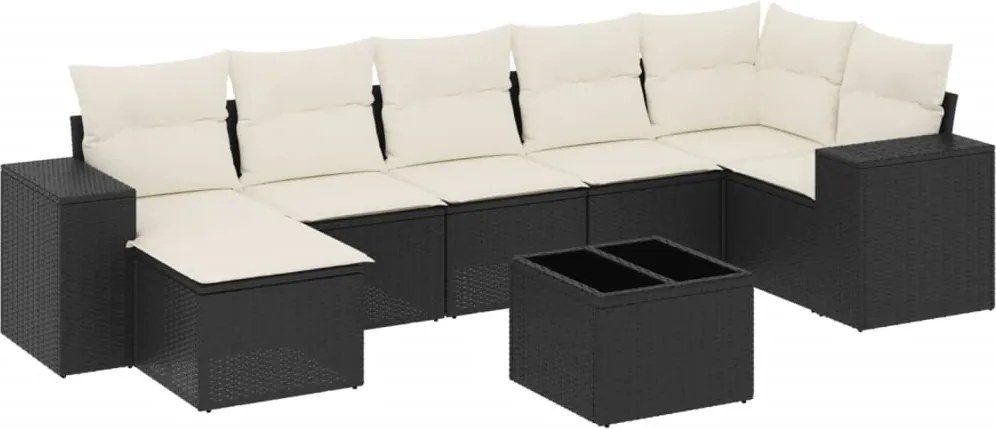 vidaXL Set mobilier de grădină cu perne, 8 piese, negru, poliratan