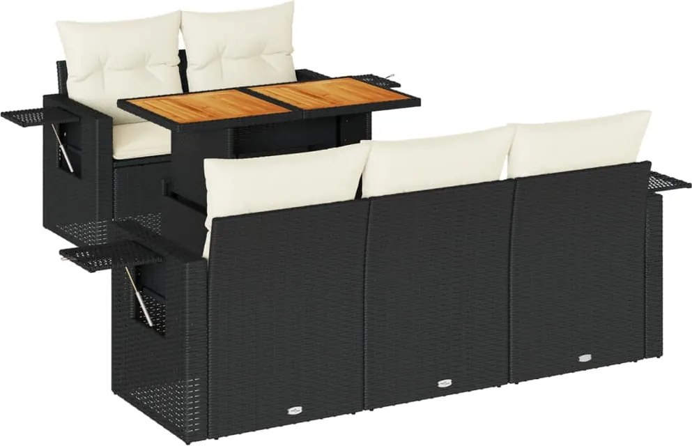 vidaXL Set mobilier de grădină cu perne, 6 piese, negru, poliratan