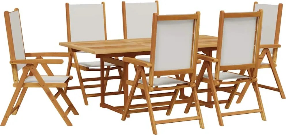 vidaXL Set mobilier de grădină 7 piese textil alb crem/lemn masiv